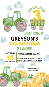 green tractor birthday invitation 1080 x 1920 T003: 10413