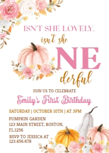 pumpkin 1st birthday invitation P015: 1768020380