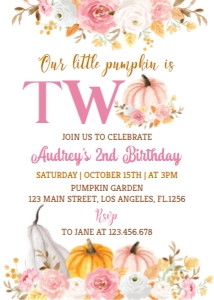 pumpkin 2nd birthday invitation P015: 1761840956
