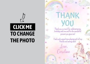 unicorn birthday thank you card U004: 1785802775