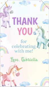unicorn birthday thank you tag U005: 1772636888