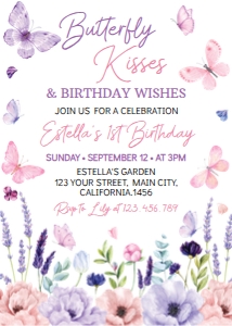 butterfly 1st birthday invitation B021: 1783827766