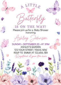 butterfly baby shower invitation B021: 1788761702