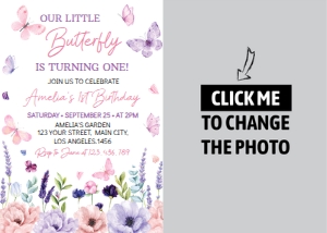 butterfly birthday photo invitation B021: 1798048729