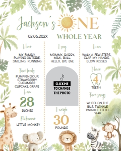 wild one animals milestone poster 16x20 A010: 8936