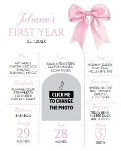 pink bow 1st birthday milestone poster 16x20 P017: 1807155370