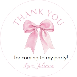 pink bow 1st birthday thank you favor P017: 1807706580