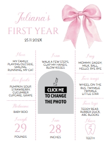 pink bow 1st birthday milestone poster 18x24 P017: 1807155370