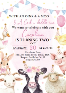 farm animals 2nd birthday invitation F020: 10159