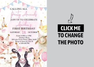 farm animals birthday photo invitation F020: 10185
