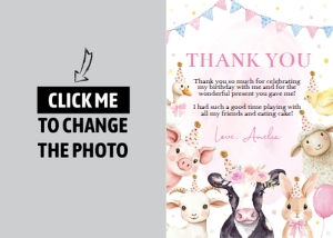 farm animals birthday thank you card F020: 10286