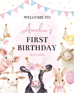 farm animals birthday welcome sign F020: 10329