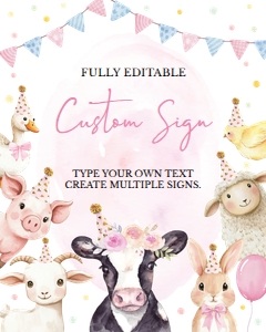 farm animals birthday custom sign F020: 10237