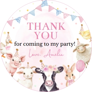 farm animals birthday thank you favor F020: 10293