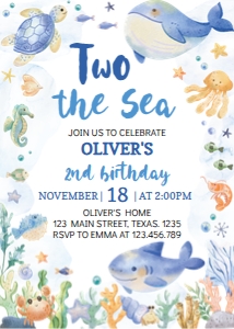 oneder the sea 2nd birthday invitation O011: 9463