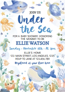 oneder the sea baby shower invitation O011: 9475
