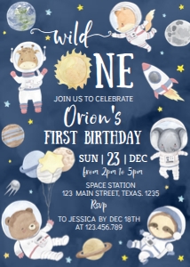 outer space wild one invitation O012: 1818304818