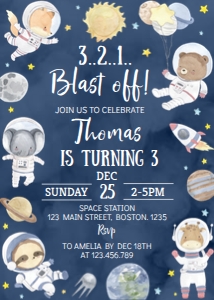outer space safari 3rd birthday invitation O012: 1830280931