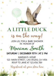 green lucky duck baby shower invitation L007: 1848979992