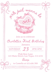pink bow cake birthday invitation C014: 1848488916