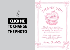 pink bow cake birthday thank you card C014: 1869199261