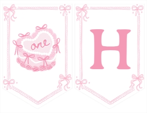 pink bow cake birthday banner C014: 1868243521