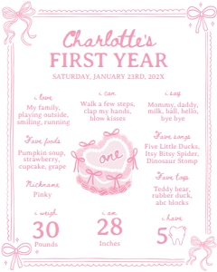 pink bow cake birthday milestone 16x20 C014: 1868242185