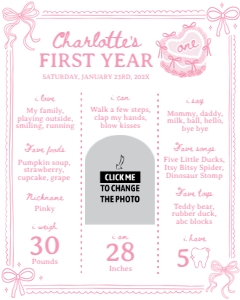 pink bow cake birthday milestone poster 16x20 C014: 1854043904