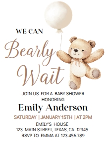 bear baby shower invitation B022: 1872170621