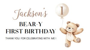 beary first birthday gable box label B022: 1872664823