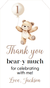 beary first birthday thank you tag B022: 1872664823