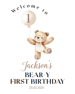 beary first birthday welcome sign B022: 1872664823