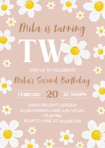 daisy 2nd birthday invitation D017: 1867496532