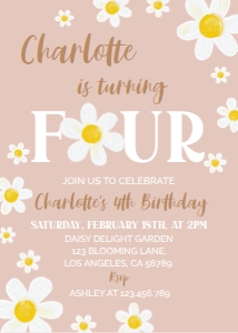 daisy 4th birthday invitation D017: 1873274938