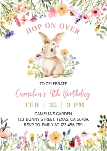 bunny 4th birthday invitation B023: 1867030576