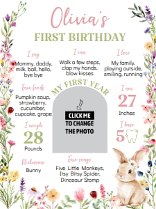 bunny birthday milestone poster 18x24 B023: 1882574885