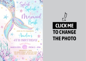 blue mermaid photo invitation M010: 1871718808