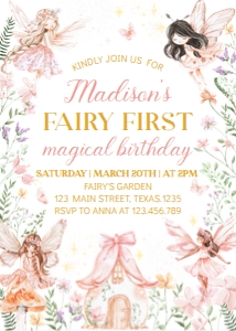 fairy 1st birthday invitation F023: 1886953203