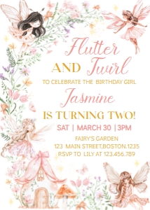 fairy 2nd birthday invitation F023: 1886955725