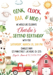 farm animal 2nd birthday invitation A011: 1883937930