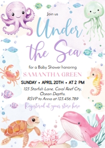 Oneder the sea baby shower invitation O014: 1902395121