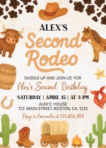 second rodeo birthday invitation C015: 1891450814