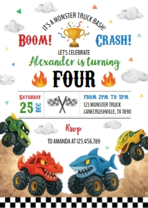 monster truck birthday invite M012: 1891476966