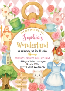 Alice Onederland 3rd birthday Invitation A013: 4298606621