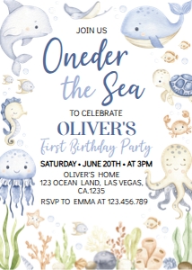 oneder the sea birthday invitation O015: 4317719959