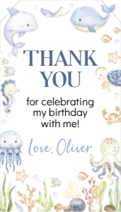 oneder the sea birthday thank you tag O015: 4317719959