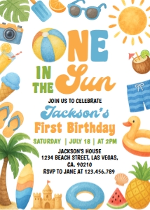 one in the sun birthday invitation S024: 4419945442