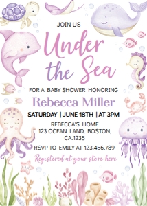 girl ocean baby shower invitation O015: 4355883295