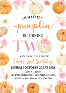 pumpkin 2nd birthday invitation P018: 4356446073
