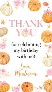 pumpkin birthday thank you tag P018: 4356950493